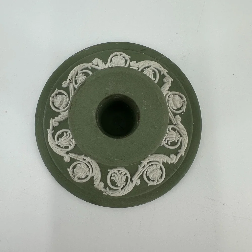 Vintage Wedgwood Sage Green Jasperware‎ Candle Base 'Made in England' - Picture 2 of 5